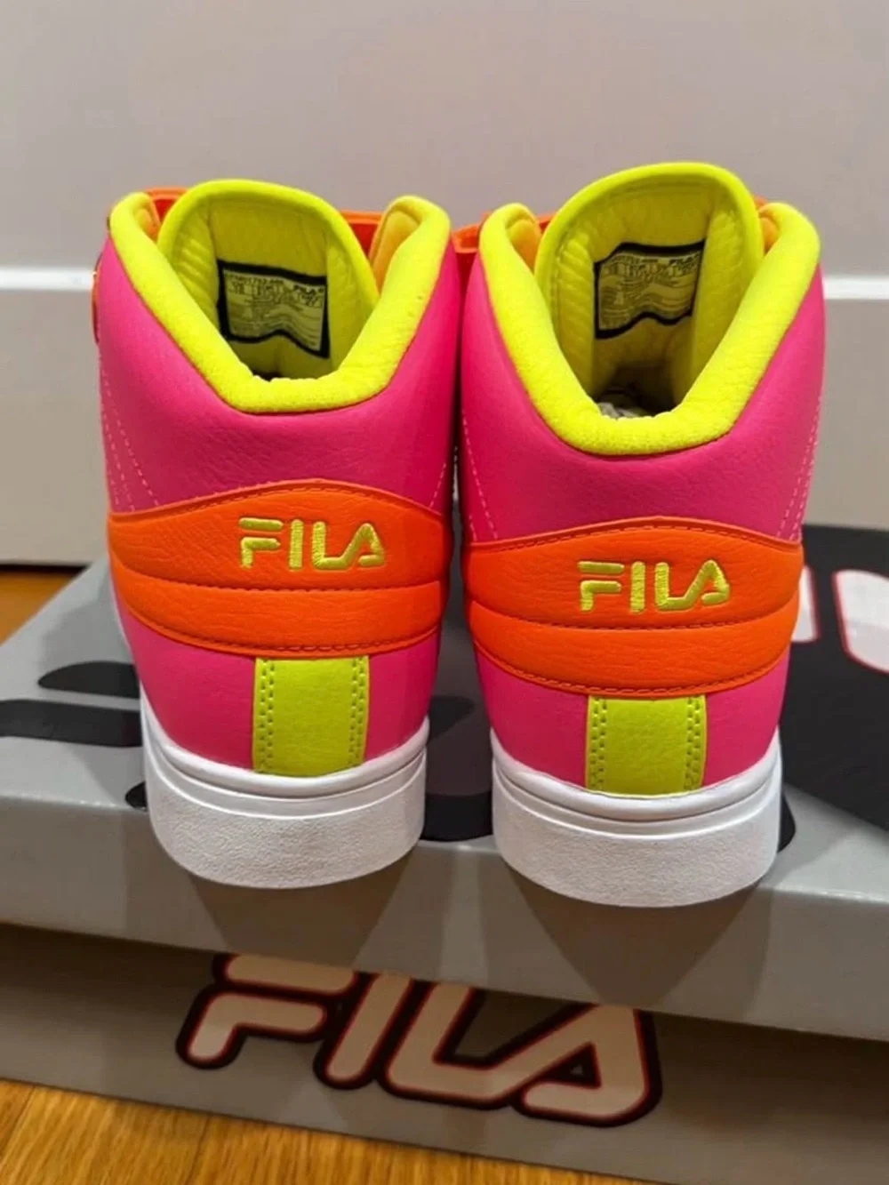 FILA High-Top Sneakers - Pink, Orange & Yellow